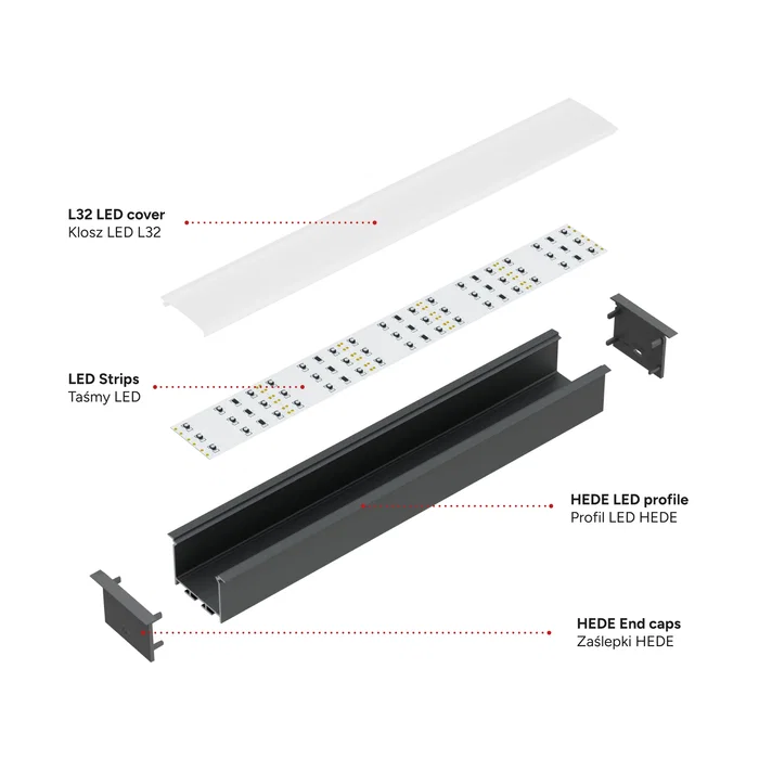 KIMERA Perfíl Aluminio HEDE Anodizado Plata con Difusor Opal, Tapones y Clips Sujección 2,02M KIMERA Perfíl Aluminio HEDE Anodizado Plata con Difusor Opal, Tapones y Clips Sujección 2,02M