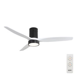 Ventilador de Techo EDM Modelo Kara con Luz LED Ajustable 3000K/4000K/6000K, Ø132 cm, 3 Aspas Blanca, Negro, 30 W, DC, 6 Velocidades, Control Remoto