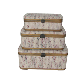 DKD Home Decor Baúl Alpino Set de 3 Piezas, Madera y Poliéster Multicolor y Blanco, 39.5 x 29 x 64 cm