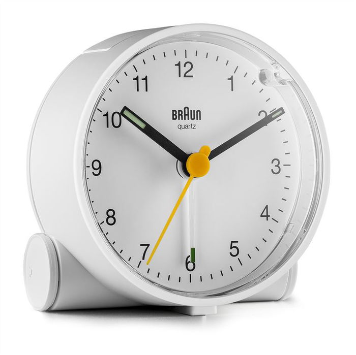 Braun BC-01-W Reloj Despertador Clásico Analógico Blanco con Movimiento Continuo Silencioso y Alarma Creciente