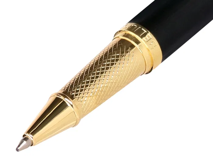 Belius Bolígrafo Passion D'or, Aluminio Textura Cepillada Negro y Dorado, Tinta Azul Caja Diseño Elegante, Regalo Glamour