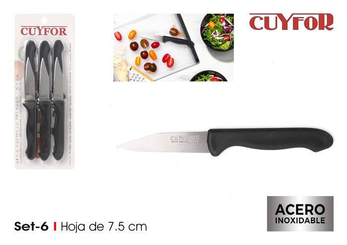 Cuyfor Set de 6 Cuchillos con Pelador de 7.5 cm para Cocina Profesional y Hogar - Incluye Medidas: 27.4 x 10.4 x 1.3 cm (24 Unidades) Cuyfor Set de 6 Cuchillos con Pelador de 7.5 cm para Cocina Profesional y Hogar - Incluye Medidas: 27.4 x 10.4 x 1.3 cm (24 Unidades)