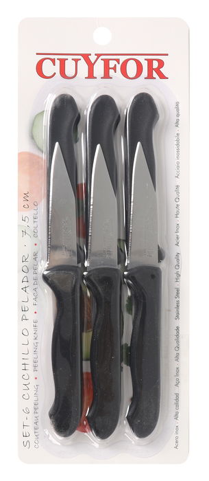 Cuyfor Set de 6 Cuchillos con Pelador de 7.5 cm para Cocina Profesional y Hogar - Incluye Medidas: 27.4 x 10.4 x 1.3 cm (24 Unidades)