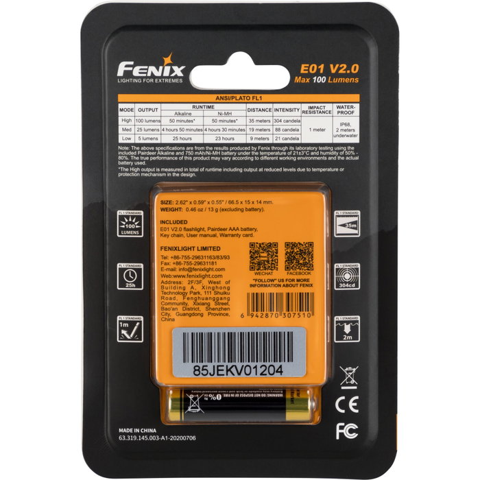 Fenix E01 V2.0 Linterna de 100 lm, negra Fenix E01 V2.0 Linterna de 100 lm, negra
