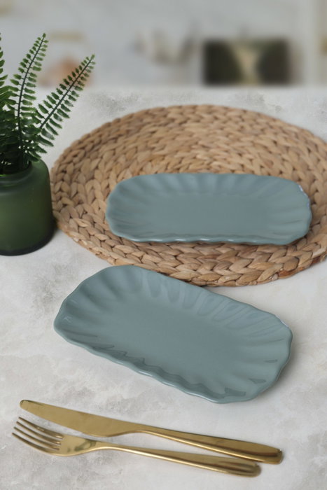 Hermia X00017620 Juego de Platos de Gres Cerámico Color Azul Claro (2 Piezas)
