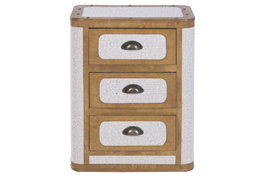 DKD Home Decor Cajonera Alpino 3 Cajones, Madera y Poliéster en Color Blanco y Marrón, Dimensiones 36 x 60 x 48 cm