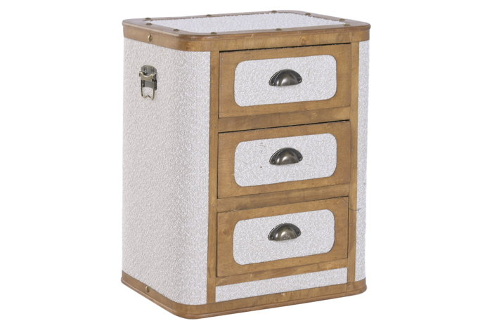 DKD Home Decor Cajonera Alpino 3 Cajones, Madera y Poliéster en Color Blanco y Marrón, Dimensiones 36 x 60 x 48 cm