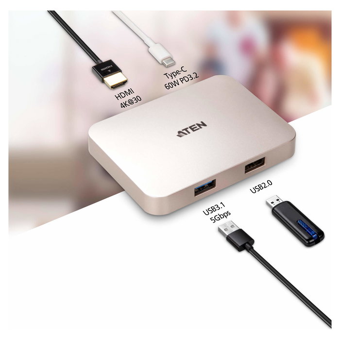 ATEN UH3235 USB-C Dock Mini 4K Ultra con Power Passthrough