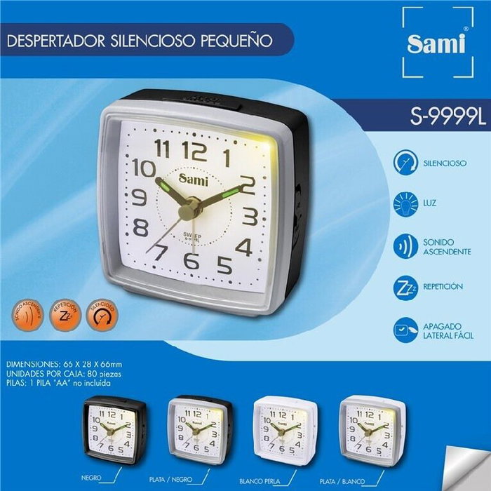 SAMI Despertador Digital con Luz, Sonido y Función Crescendo Silencioso, Modelo Pqño