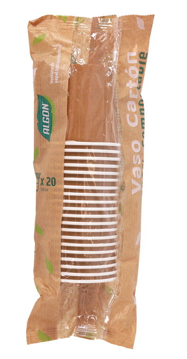 Algon Set 20 Vasos Cartón Kraft 120 cc (Ancho 6 cm, Alto 6.5 cm, Largo 6 cm) (24 Unidades)