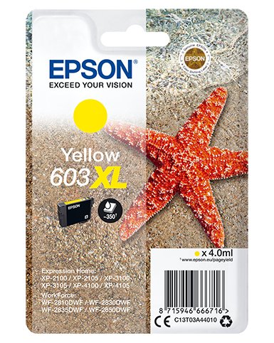 Epson C13T03A44020 Cartucho de Tinta Original XL Alto Rendimiento Amarillo, 4 ml, compatible con XP-2100/3100/4100/WorkForce WF-28xx Epson C13T03A44020 Cartucho de Tinta Original XL Alto Rendimiento Amarillo, 4 ml, compatible con XP-2100/3100/4100/WorkForce WF-28xx