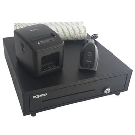 Aqprox Kit TPV appPOSPACK4180USB-2D Negro con Cajón Portamonedas, Lector 2D y Impresora Térmica de Tickets 80mm
