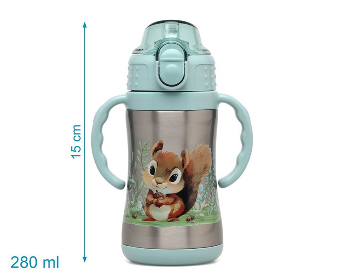 KioKids Botella de Acero Inoxidable con Asas Salvia 280 mL +6 Meses