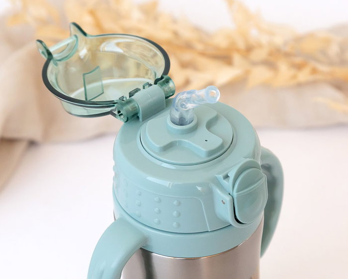 KioKids Botella de Acero Inoxidable con Asas Salvia 280 mL +6 Meses