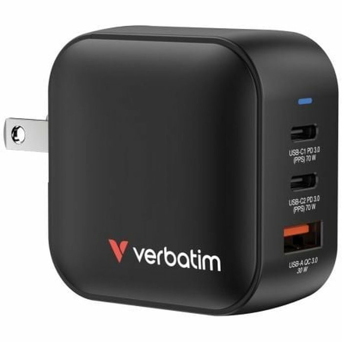 Verbatim Cargador de Pared Universal GaN 70W Mini 3 Puertos (2xUSB-C, 1xUSB-A) para Viaje Verbatim Cargador de Pared Universal GaN 70W Mini 3 Puertos (2xUSB-C, 1xUSB-A) para Viaje
