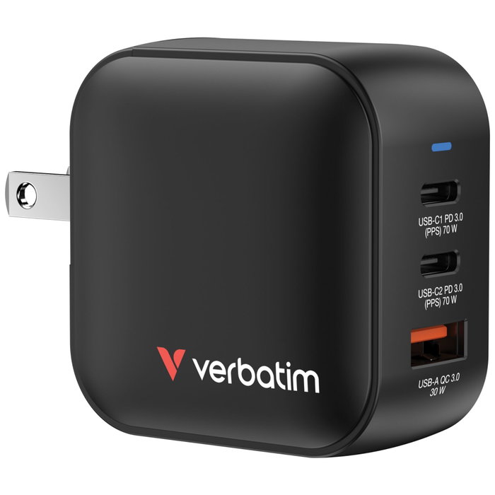 Verbatim Mini GaN Charger 70W 2xUSB-C PD, 1xUSB-A QC 3.0 Verbatim Mini GaN Charger 70W 2xUSB-C PD, 1xUSB-A QC 3.0