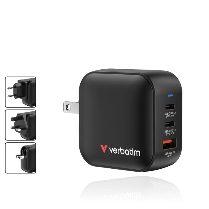 Verbatim Mini GaN Charger 70W 2xUSB-C PD, 1xUSB-A QC 3.0 Verbatim Mini GaN Charger 70W 2xUSB-C PD, 1xUSB-A QC 3.0