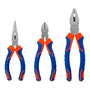 Workpro Juego de 3 Alicates - Universal 200mm, Punta Larga 160mm, Corte Diagonal 160mm - Acero al Carbono Forjado, Mangos Bimaterial Confort