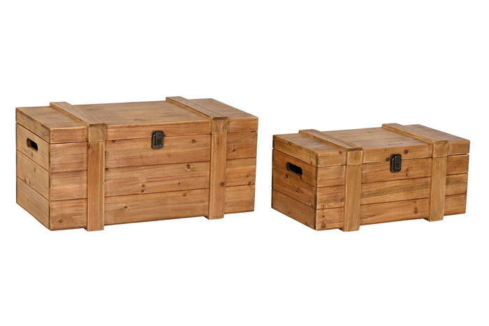 DKD Home Decor Set de 2 Baúles de Abeto Marrón DKD Home Decor Set de 2 Baúles de Abeto Marrón