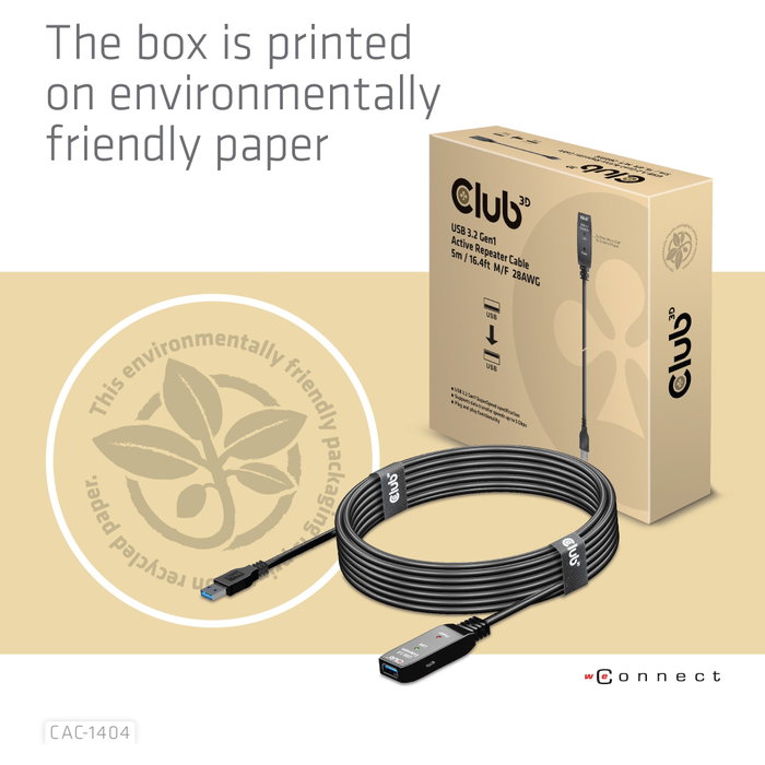 Club 3D CAC-1404 Cable de extensión USB 3.2 A de 5 m, 5 Gbps, Negro