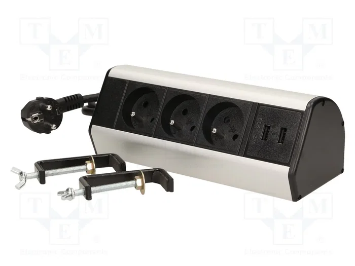 VIRONE Regleta de alimentación para muebles FS-5 con 3 tomas y 2 puertos USB VIRONE Regleta de alimentación para muebles FS-5 con 3 tomas y 2 puertos USB