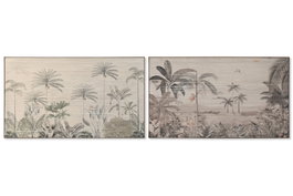 DKD Home Decor Cuadro de Algodón y Abeto Palmeras (Surtido de 2 unidades) 120x70 cm