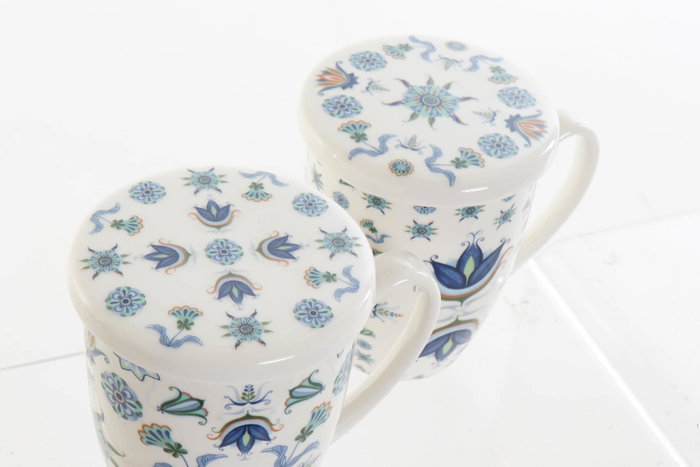 DKD Home Decor Mug Infusiones Tradicional Azul Blanco Porcelana 12 Unidades 380ml Apto Microondas Lavavajillas 12 x 9 x 11 cm