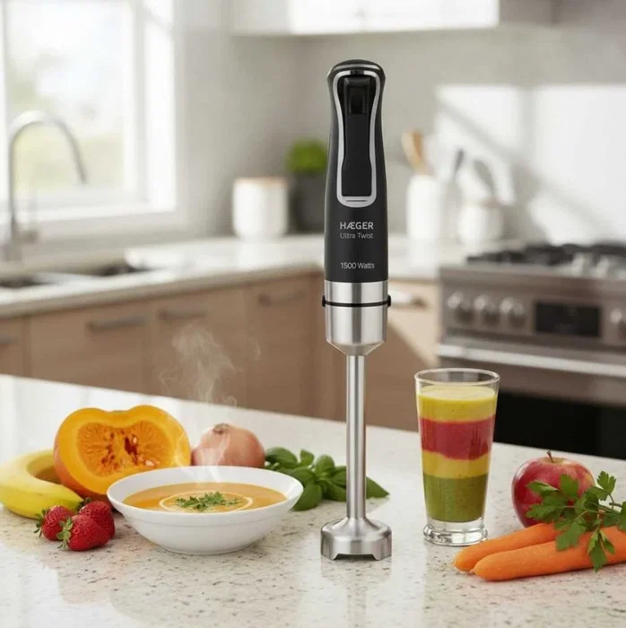Haeger Ultra Twist Batidora de Inmersión 1500 W Negro y Plata - Cuchilla Triple Titanio Acero Inoxidable