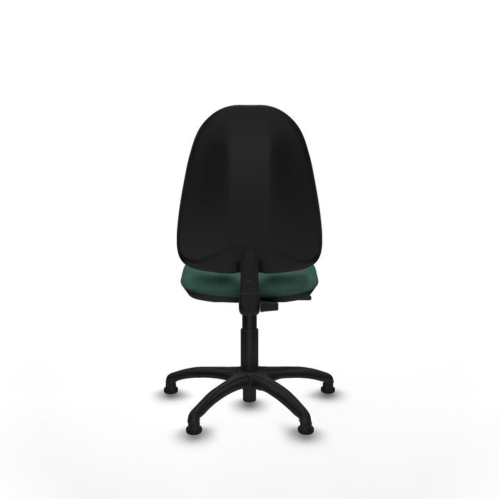 Silla de oficina Algarra con mecanismo Contacto permanente básico tapizada con Tela color Verde botella. Equipada con Base poliamida negra, Sin brazosy Topes