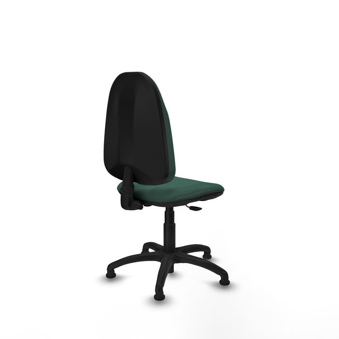 Silla de oficina Algarra con mecanismo Contacto permanente básico tapizada con Tela color Verde botella. Equipada con Base poliamida negra, Sin brazosy Topes