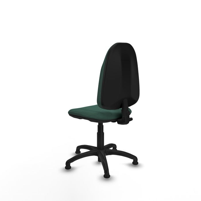 Silla de oficina Algarra con mecanismo Contacto permanente básico tapizada con Tela color Verde botella. Equipada con Base poliamida negra, Sin brazosy Topes