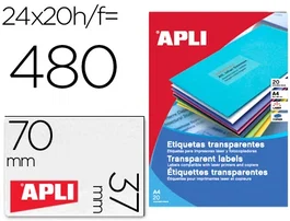 Apli Etiqueta 1224 Adhesiva Transparente 70x37 mm para Fotocopiadora Láser Caja 20 Hojas con 480 Etiquetas