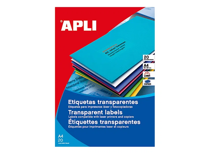 Apli Etiqueta 1224 Adhesiva Transparente 70x37 mm para Fotocopiadora Láser Caja 20 Hojas con 480 Etiquetas