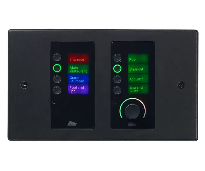BSS EC-8BV Controlador de pared Ethernet con 8 botones y control de volumen, HiQnet, PoE, LCD programable, Negro/Blanco