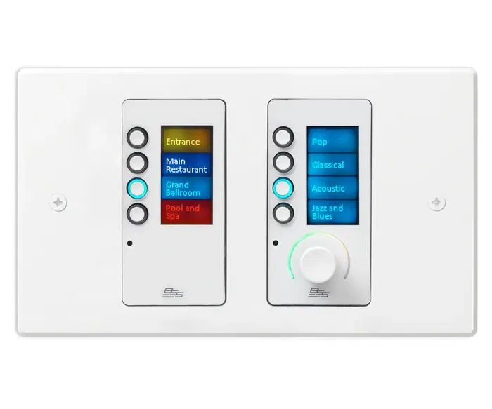 BSS EC-8BV Controlador de pared Ethernet con 8 botones y control de volumen, HiQnet, PoE, LCD programable, Negro/Blanco