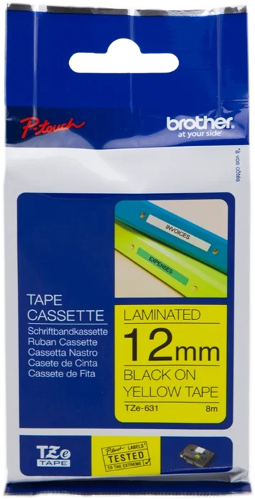 Brother TZe-631 Cinta laminada de 12 mm x 8 m, Amarillo/Negro