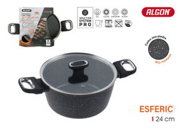 Algon Cacerola con tapa ESFERIC 24cm de la colección ESFERIC (Pack de 4) la medida de 24x11.5cm con grosor de 3.5mm