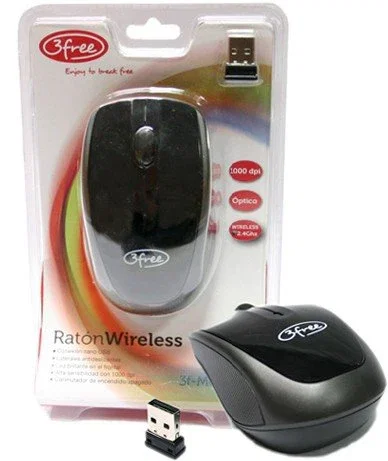 3free 3F-MCW401 Ratón Óptico Inalámbrico RF Negro, 1000 DPI, Diseño Ergonómico, 3 Botones, Receptor Nano USB, Plug & Play