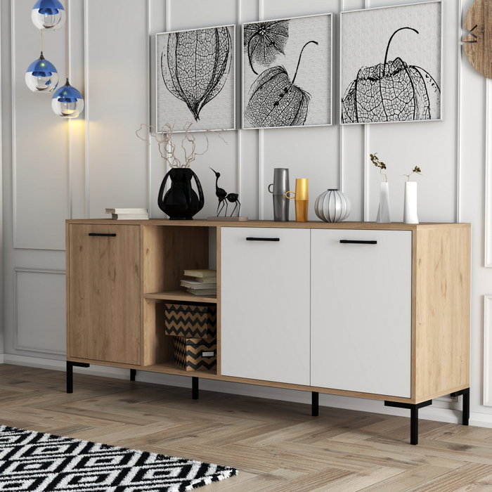 Hanah Home 1634 Consola Roble y Blanco Tablero de Partículas Melaminado 180x80x45cm Hanah Home 1634 Consola Roble y Blanco Tablero de Partículas Melaminado 180x80x45cm