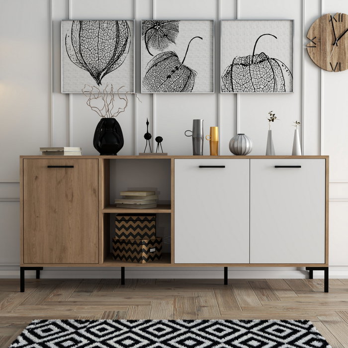 Hanah Home 1634 Consola Roble y Blanco Tablero de Partículas Melaminado 180x80x45cm Hanah Home 1634 Consola Roble y Blanco Tablero de Partículas Melaminado 180x80x45cm