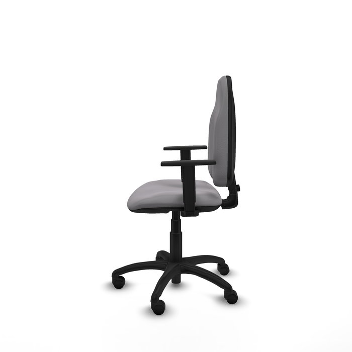 Silla de oficina Algarra con mecanismo Contacto permanente básico tapizada con Similpiel color Gris. Equipada con Base poliamida negra, Brazos 1D y Ruedas de nailon 50 mm