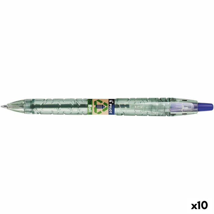 Pilot EcoBall Bolígrafo Retráctil de Plástico Reciclado, Azul, 1 mm (Set de 10)