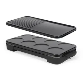 Livoo DOC349N Crepera y Plancha 2 en 1 de 1500 W para 8 Mini Crepes (11.5 cm), Sin PFAS, Color Negro
