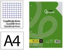 Liderpapel Recambio A4 100 hojas 100g cuadro 4mm con margen y 4 taladros