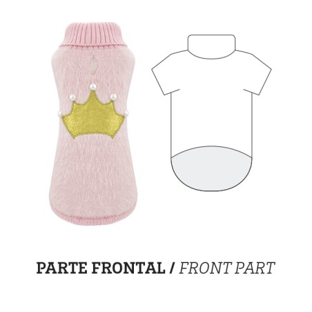 Nayeco Jersey Queen para Perro de Punto con Corona Dorada Purpurina y Perlas Ojal Correa Elástico Cola 25 cm