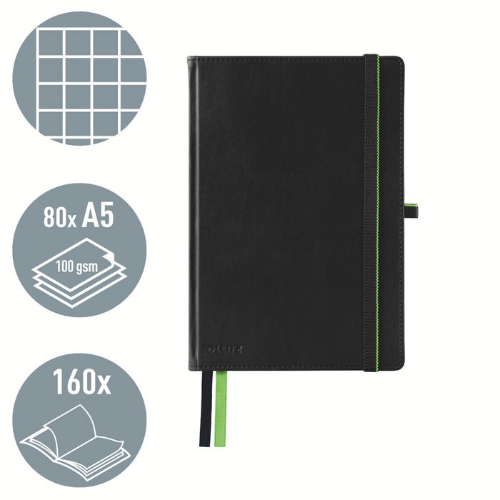 Leitz Cuaderno Complete tapa dura A5 80 hojas cuadriculado negro Leitz Cuaderno Complete tapa dura A5 80 hojas cuadriculado negro