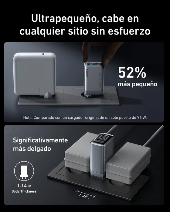 Anker Prime Charger 100W 3 Puertos GaN (1 x USB-A, 2 x USB-C) Negro
