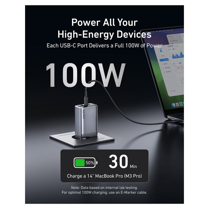 Anker Prime Charger 100W 3 Puertos GaN Negro A2688341 Anker Prime Charger 100W 3 Puertos GaN Negro A2688341