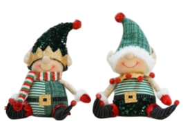 DKD Home Decor Figura de Elfo en Surtido de 2 Unidades, Verde y Rojo