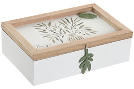 DKD Home Decor Caja de Infusiones Shabby Mediterraneo MDF Blanco Verde 24 x 16 x 7.5 cm